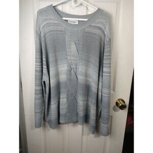 Serengeti Woman 3X Grey Sweater Pullover Long Sleeve Casual Swirl Ribbed Front